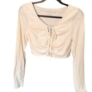 Aeropostale Women's Cream Ruched Crop Top